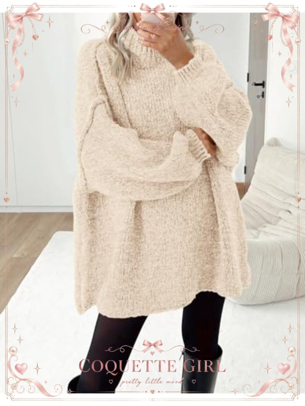 Oversized Mock Neck Knit Pullover Sweater Loose Fit Long Sleeve - Picture 2 of 6